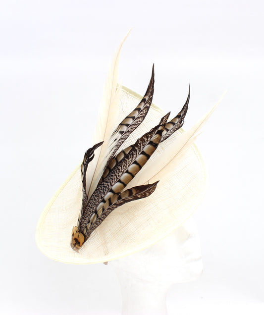 Tocado Beige Faisan Pluma