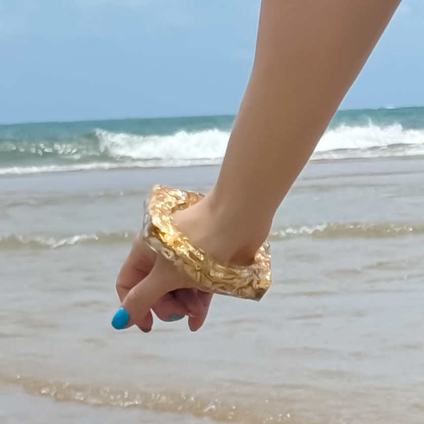 Hexagon Golden Seashell Bangle