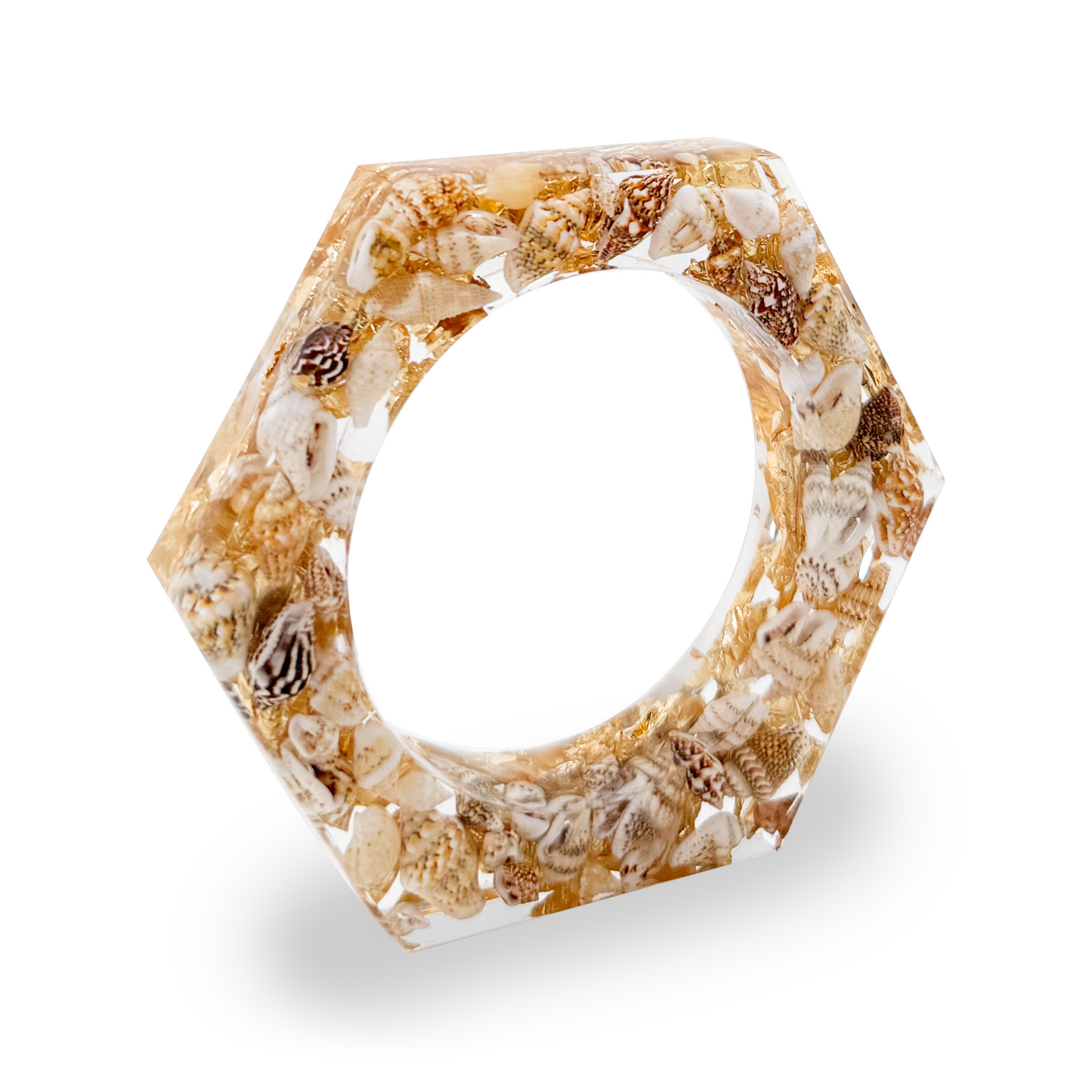 Hexagon Golden Seashell Bangle